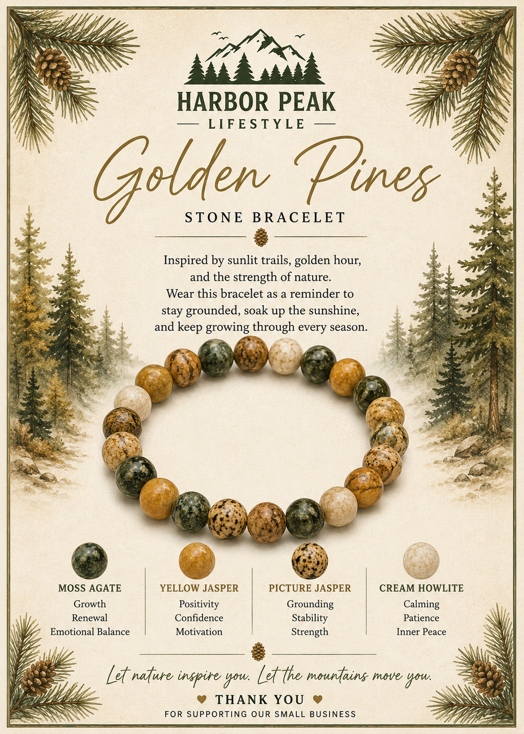 Golden Pines Natural Stone Bracelet