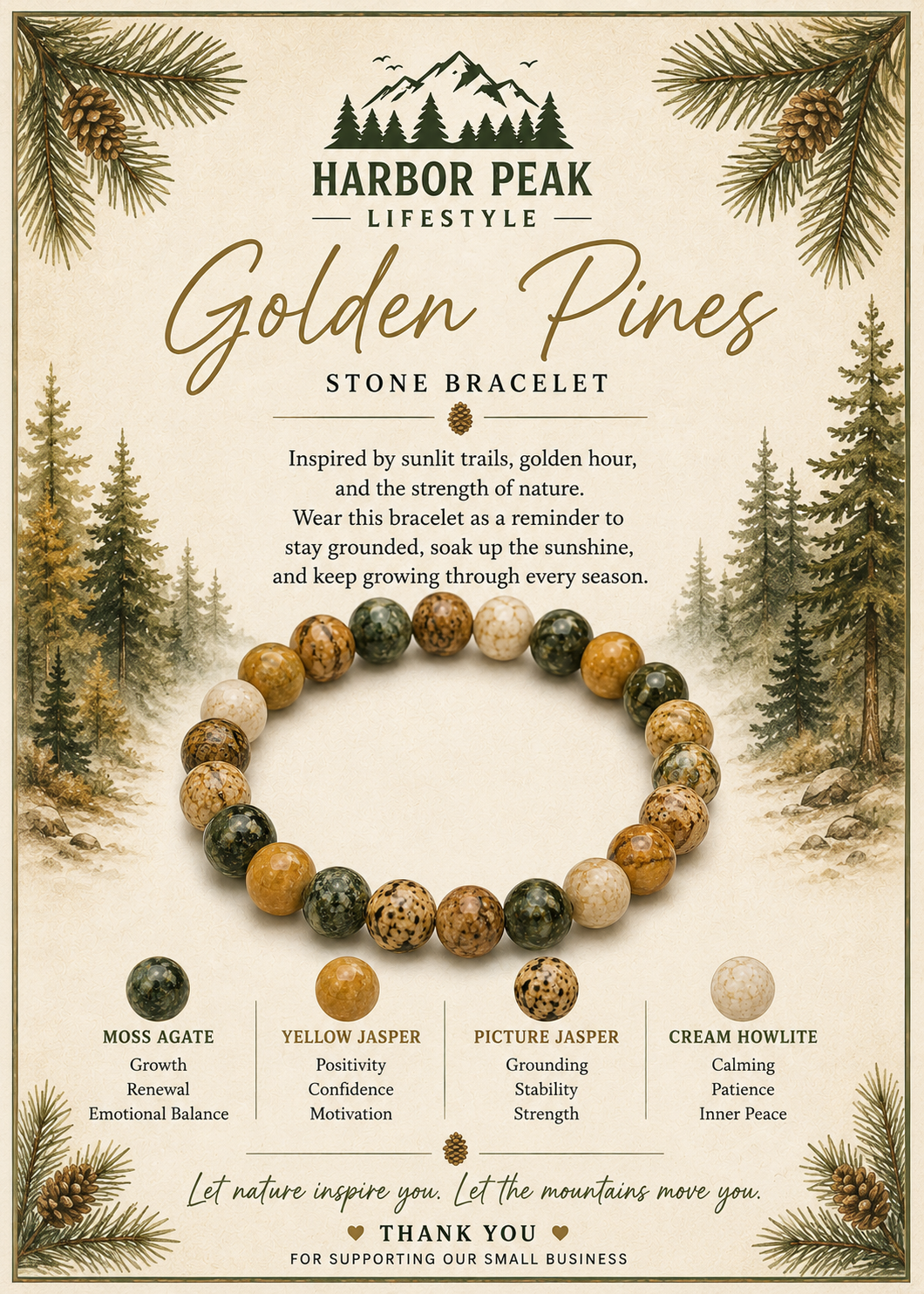 Golden Pines Natural Stone Bracelet