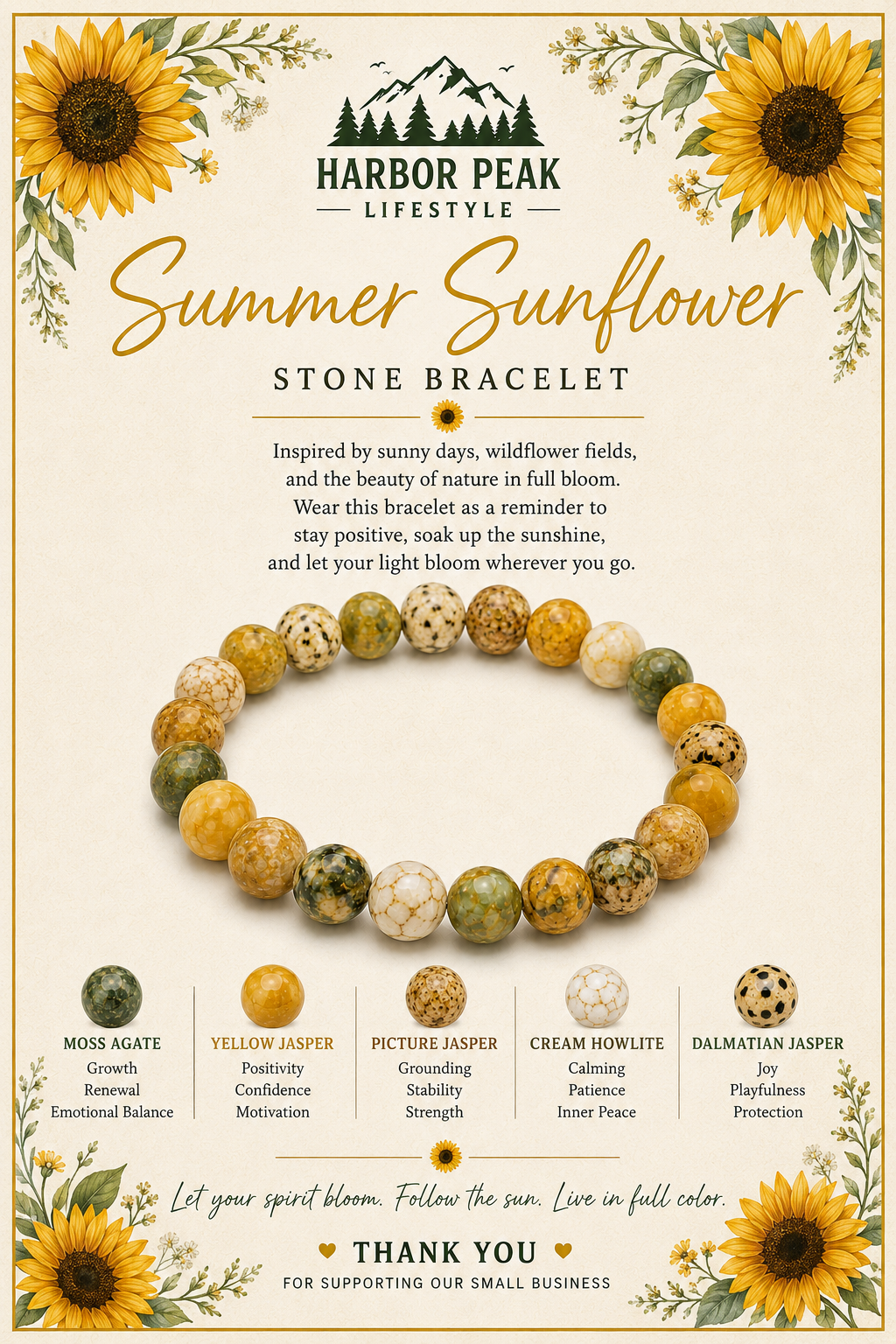 Summer Sunflower Natural Stone Bracelet